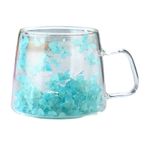 Casa si Gradina - Bucatarie si vesela - Cani si pahare - Cani si cesti - Cana cu flori uscate, pereti dubli, sticla borosilicata, izolare termica, hortensie, turcoaz, 100 ml - Infinity.ro