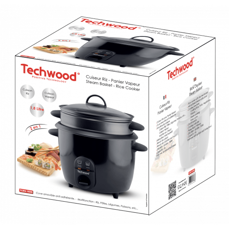 Casa si Gradina - Bucatarie si vesela - Vase pentru gatit - Oale si cratite - Oala de orez Techwood TCRV-1826, 1.8L, 900W, cos gatire la aburi - Infinity.ro