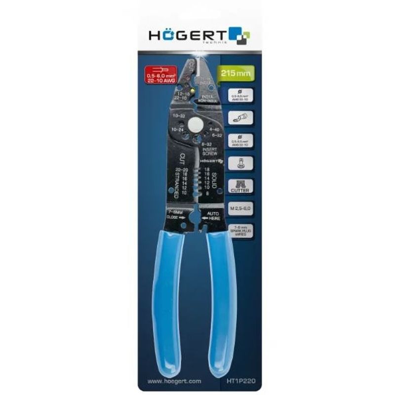 Casa si Gradina - Constructii - Scule de mana si unelte - Clesti si patenti - Cleste Dezizolator, 22-10 AWG, Lungime 215mm, Hogert Technik - Infinity.ro