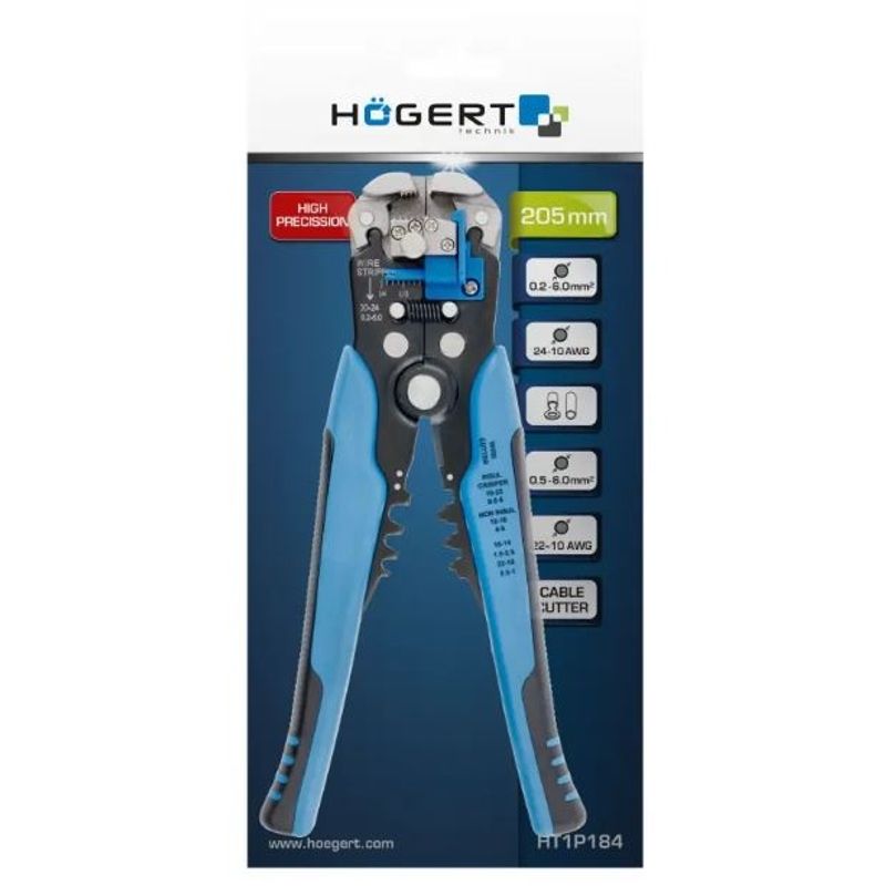 Casa si Gradina - Constructii - Scule de mana si unelte - Clesti si patenti - Cleste Automat Dezizolator, 0.2-6mm, 24-10 AWG, Lungime 205mm, Hogert Technik - Infinity.ro