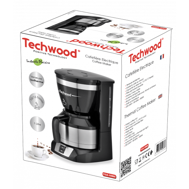 Electronice si Electrocasnice - Electrocasnice bucatarie - Preparare bauturi - Cafetiere - Cafetiera Techwood TCA-1086i, cana termos, 1L - Infinity.ro