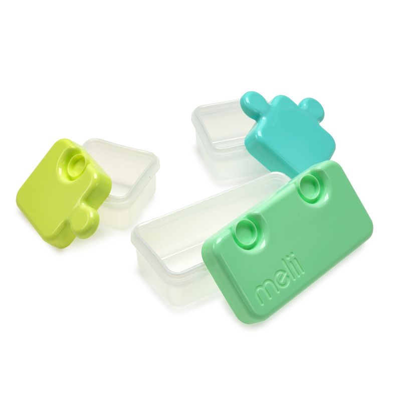Jucarii, Copii si Bebe - Hrana si alaptare - Biberoane, suzete si accesorii hranire - Articole hranire bebelusi - Recipient hrana bebe model puzzle, melii, albastru&verde - Infinity.ro