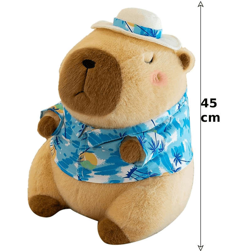 Jucarii, Copii si Bebe - Jucarii si jocuri - Jucarii de plus - Jucarie din plus cu paturica tip Capybara cu Palarie si Camasa, pentru copii +3ani, dimensiune 45cm, culoare crem ABYZ™ - Infinity.ro