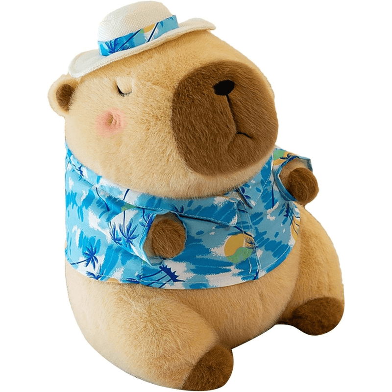 Jucarii, Copii si Bebe - Jucarii si jocuri - Jucarii de plus - Jucarie din plus cu paturica tip Capybara cu Palarie si Camasa, pentru copii +3ani, dimensiune 45cm, culoare crem ABYZ™ - Infinity.ro