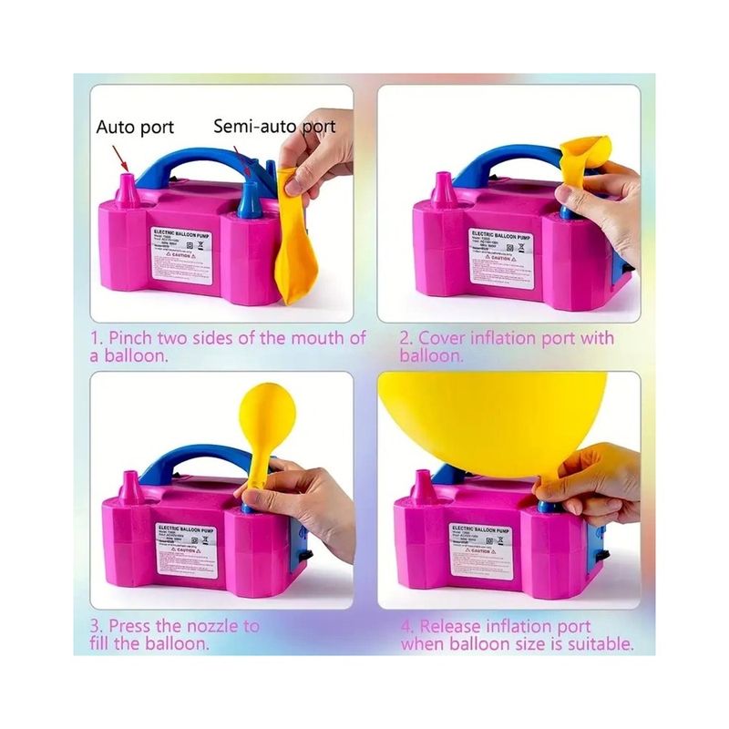 Casa si Gradina - Decoratiuni - Decoratiuni petrecere - Accesorii pentru petrecere - Pompa electrica dubla pentru umflat baloane cu aer, 220V, 600W, roz/albastru, Vivo 73005 - Infinity.ro