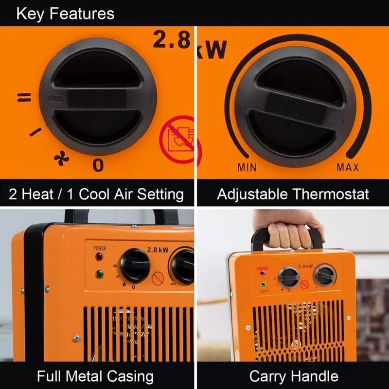 Casa si Gradina - Electrice - Echipamente electrice - Aeroterme industriale - Incalzitor industrial cu ventilator, portocaliu/negru, 2.8 W, 35x23x12 cm, Benross 42468 - Infinity.ro