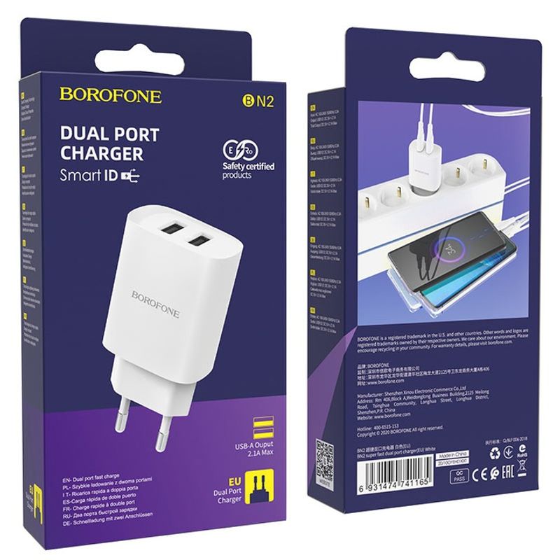 Laptop, Telefoane si Tablete - Telefoane mobile si accesorii - Accesorii Telefoane - Incarcatoare telefoane - Incarcator Retea Dual USB Universal Alimentator Borofone BN2 10.5W 2 X USB - Alb - Infinity.ro