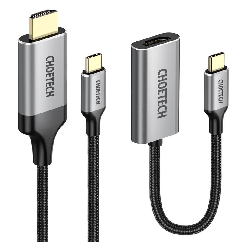 TV, Audio-Video si Foto - Accesorii TV si audio - Cabluri si adaptoare video - Cablu USB-C la HDMI de 2 m Choetech si Adaptor USB-C la HDMI - Gri - Infinity.ro