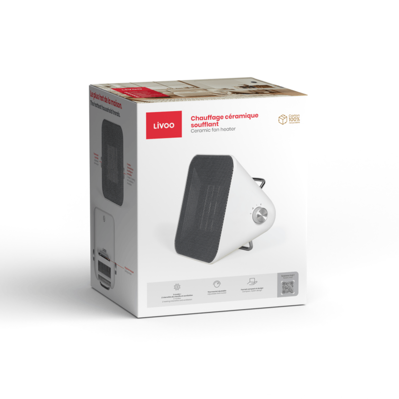 Electronice si Electrocasnice - Climatizare si sisteme de incalzire - Aparate incalzire aer - Convectoare electrice - Aeroterma ceramica Livoo DOM496, 1500W, 2 setari temperatura, ventilator, termostat - Infinity.ro