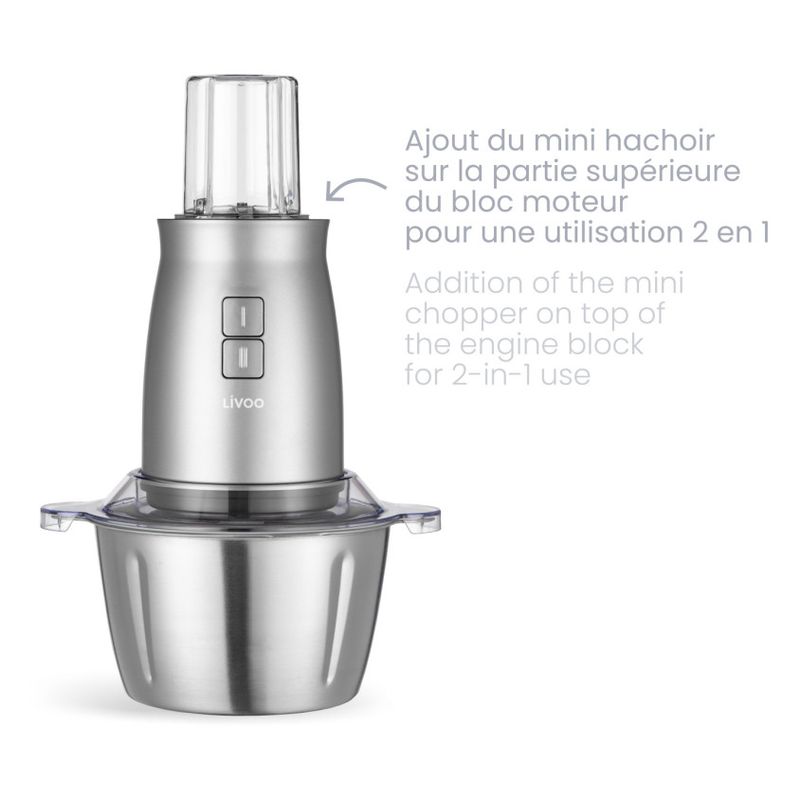 Electronice si Electrocasnice - Electrocasnice bucatarie - Mixere, tocatoare & roboti de bucatarie - Blendere si mini tocatoare - Tocator multifunctional Livoo DOP237, 2L, 500W - Infinity.ro