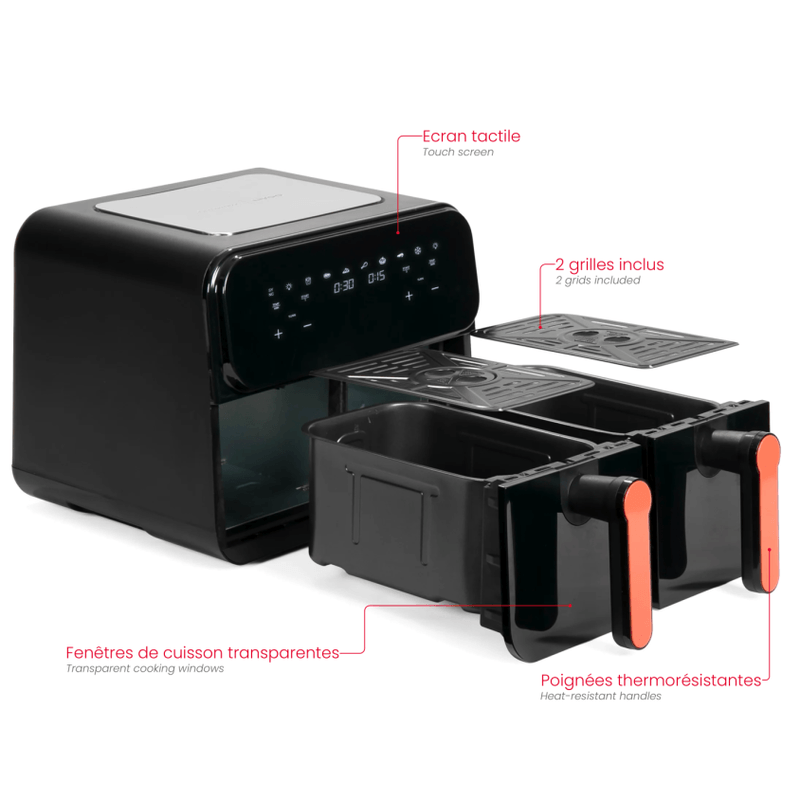 Electronice si Electrocasnice - Electrocasnice bucatarie - Aparate de gatit & desert - Friteuze - Friteuza cu aer cald dubla Livoo DOC316, 9L (2x4.5L), 2400W, 7 programe - Infinity.ro
