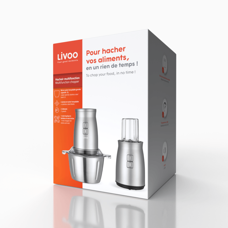 Electronice si Electrocasnice - Electrocasnice bucatarie - Mixere, tocatoare & roboti de bucatarie - Blendere si mini tocatoare - Tocator multifunctional Livoo DOP237, 2L, 500W - Infinity.ro