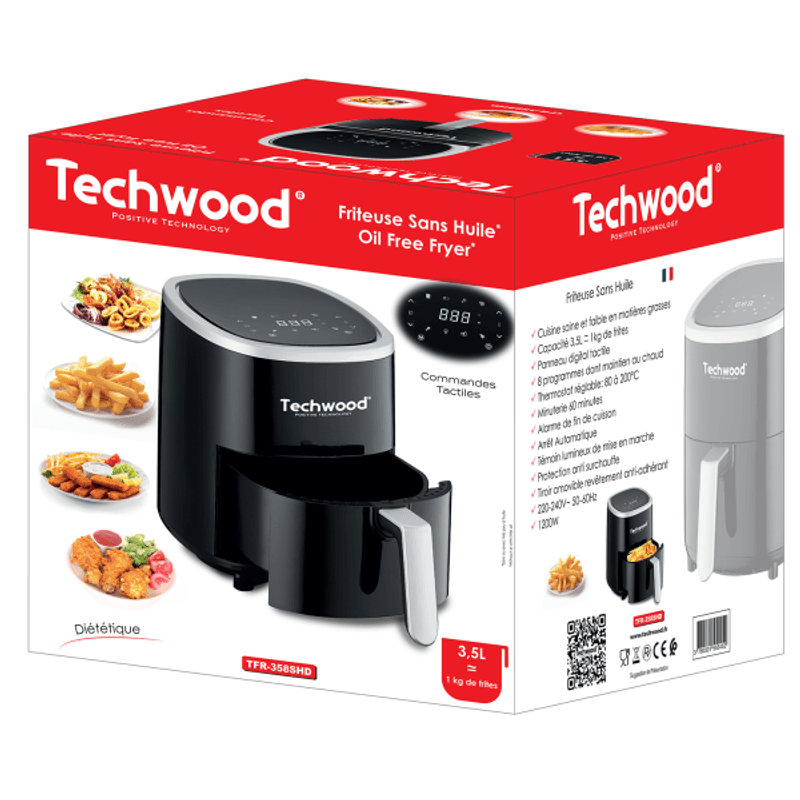 Electronice si Electrocasnice - Electrocasnice bucatarie - Aparate de gatit & desert - Friteuze - Friteuza cu aer cald Techwood TFR-358SHD, 3.5L, 1200W, 8 programe, 80 - 200 °C - Infinity.ro