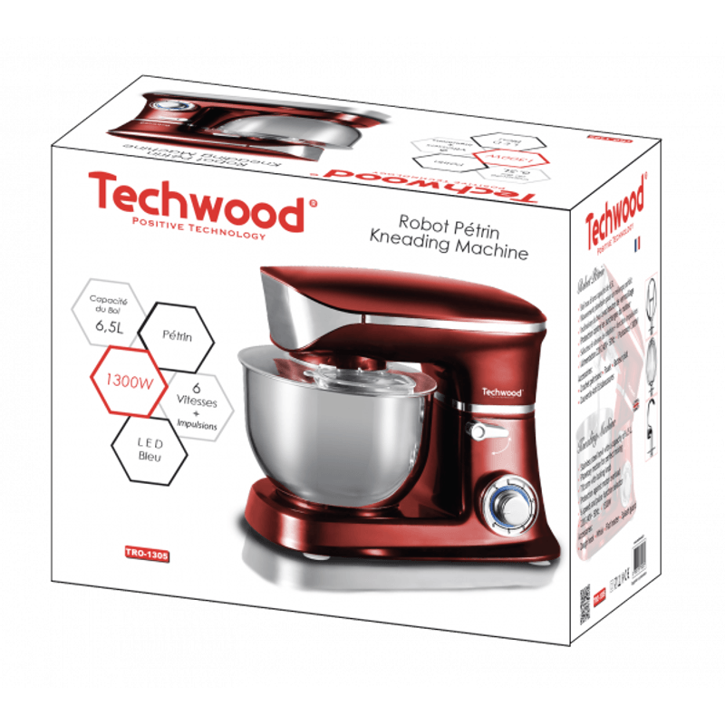 Electronice si Electrocasnice - Electrocasnice bucatarie - Mixere, tocatoare & roboti de bucatarie - Mixere - Mixer planetar Techwood TCDR-135, 6.5L, 1300W, 6 trepte viteza + Impuls, Inox - Infinity.ro