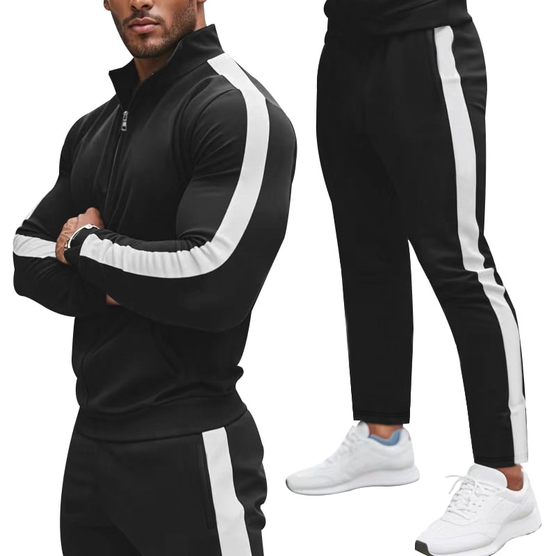 Fashion, accesorii si bijuterii - Barbati - Imbracaminte - Treninguri barbati - Trening de barbati MBrands din material subtire cu fermoar, negru XXL - Infinity.ro