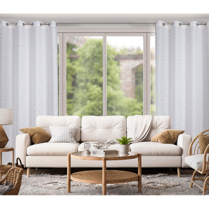 Casa si Gradina - Textile si covoare - Perdele si draperii - Draperii - Draperie EVI cu model geometric argintiu, 140 x 250 cm, alb - Infinity.ro