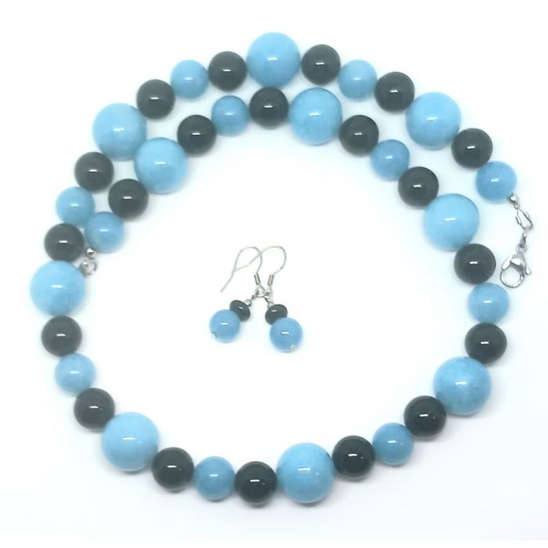 Fashion, accesorii si bijuterii - Femei - Bijuterii femei - Coliere femei - Set bijuterii Angelit cu Agate Negre - Infinity.ro