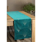 Casa si Gradina - Textile si covoare - Textile bucatarie - Fete de masa - Fata de masa BLINK 14 din catifea cu model evantai art deco, 35 x 140 cm, turcoaz - Infinity.ro