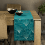 Casa si Gradina - Textile si covoare - Textile bucatarie - Fete de masa - Fata de masa BLINK 14 din catifea cu model evantai art deco, 35 x 140 cm, turcoaz - Infinity.ro