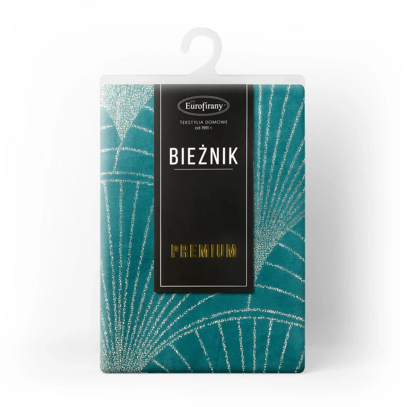 Casa si Gradina - Textile si covoare - Textile bucatarie - Fete de masa - Fata de masa BLINK 14 din catifea cu model evantai art deco, 35 x 140 cm, turcoaz - Infinity.ro