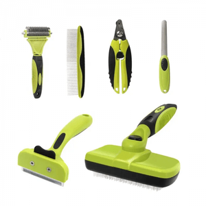 Set profesional multifunctional 6 in 1 pentru ingrijire caini, geanta transport, Verde/Negru