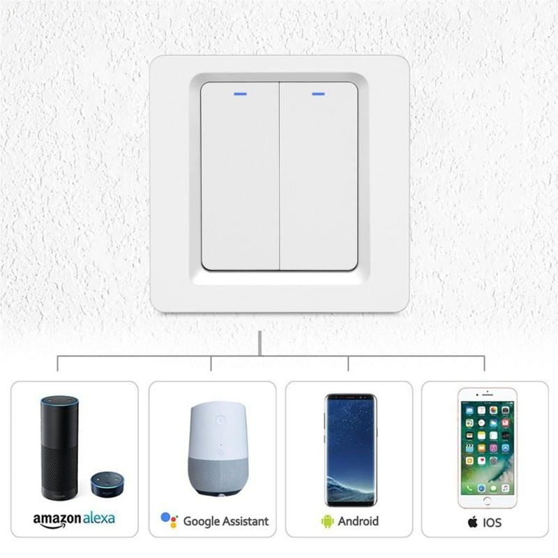 Casa si Gradina - Electrice - Distributie electrica si comanda - Intrerupatoare - Intrerupator Smart Techstar®, Wireless 2.4GHz, Button cu Revenire, Design Classic, Iluminare LED, 2 Faze, cu NUL, Alb - Infinity.ro