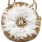 Fashion, accesorii si bijuterii - Femei - Accesorii femei - Genti si rucsacuri femei - Geanta Boho din Fibre Naturale cu Scoici si Pene – Hoff Interieur, alb - Infinity.ro