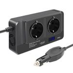 Auto si Moto - Reparatii si depanare - Invertoare auto - Invertor de putere cu unda sinusoidala Techstar®, 200W, DC12V la AC220V, Afisaj LCD, 2 prize AC EU, 4 Porturi USB - Infinity.ro