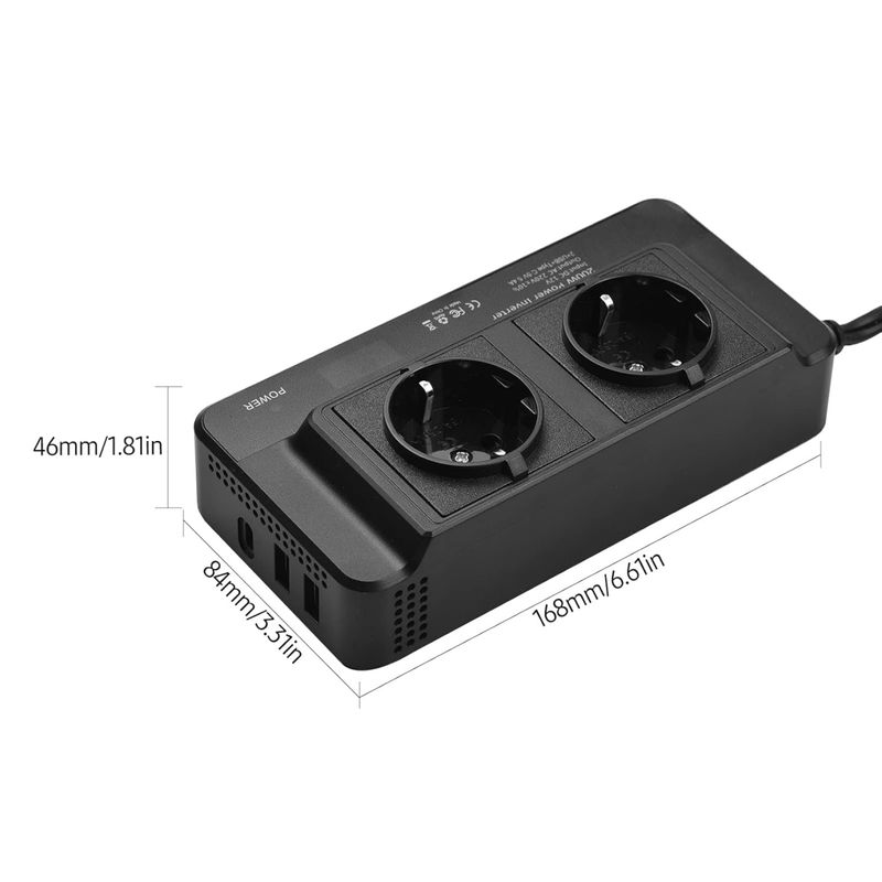 Auto si Moto - Reparatii si depanare - Invertoare auto - Invertor de Putere Sinusoidal Techstar®, 200W~400W, 12V la 220V – 2 Prize AC EU, 2 Porturi USB QC si 1 USB-C, cu Afisaj - Infinity.ro