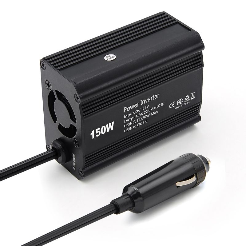 Auto si Moto - Reparatii si depanare - Invertoare auto - Invertor de Putere Auto Techstar® 150W - 12V DC la 220V AC, cu Porturi USB-C si USB-A pentru Incarcare Rapida - Infinity.ro