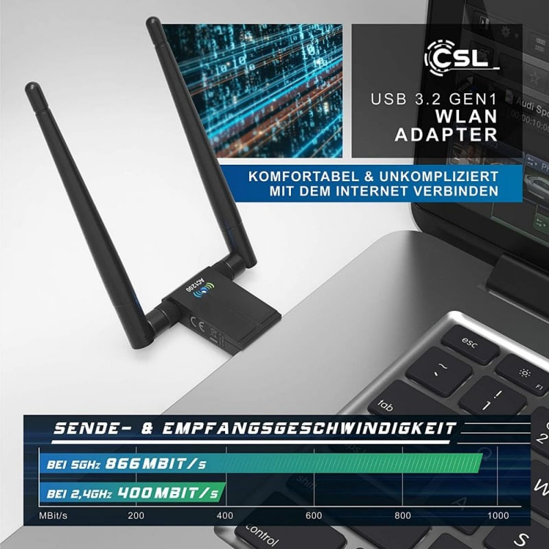 PC, gaming si accesorii - Retelistica - Wireless - Adaptoare wireless - Adaptor Wireless Techstar® AC 1200 Dual-Band, 1200Mbps, USB 3.0, 2.4G/5G, Long Range, 2 Antene, Negru - Infinity.ro