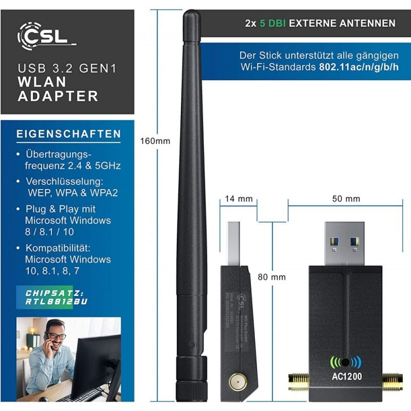 PC, gaming si accesorii - Retelistica - Wireless - Adaptoare wireless - Adaptor Wireless Techstar® AC 1200 Dual-Band, 1200Mbps, USB 3.0, 2.4G/5G, Long Range, 2 Antene, Negru - Infinity.ro