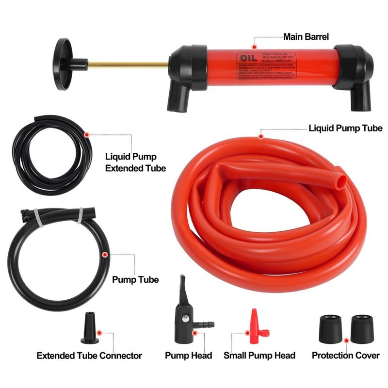 Auto si Moto - Reparatii si depanare - Scule auto - Scule si truse auto - Pompa manuala aer si transfer lichide, cu 2 furtune de 130cm si capte incluse, umflare roti bicicleta, mingi, barci - Infinity.ro