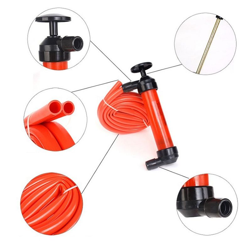 Auto si Moto - Reparatii si depanare - Scule auto - Scule si truse auto - Pompa manuala aer si transfer lichide, cu 2 furtune de 130cm si capte incluse, umflare roti bicicleta, mingi, barci - Infinity.ro