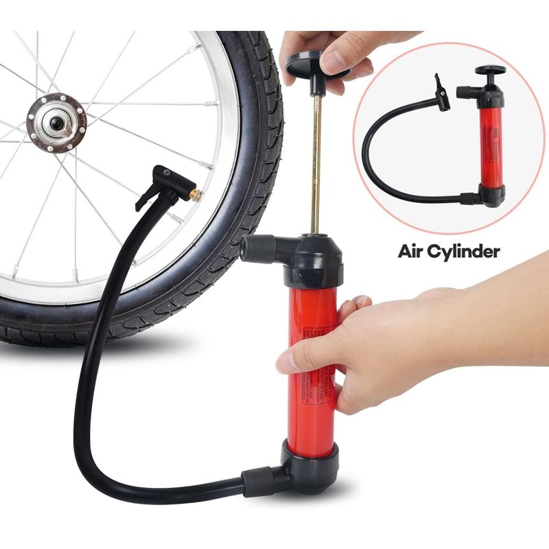 Auto si Moto - Reparatii si depanare - Scule auto - Scule si truse auto - Pompa manuala aer si transfer lichide, cu 2 furtune de 130cm si capte incluse, umflare roti bicicleta, mingi, barci - Infinity.ro