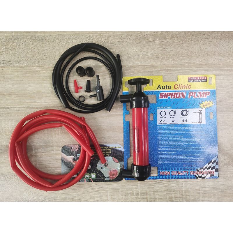 Auto si Moto - Reparatii si depanare - Scule auto - Scule si truse auto - Pompa manuala aer si transfer lichide, cu 2 furtune de 130cm si capte incluse, umflare roti bicicleta, mingi, barci - Infinity.ro