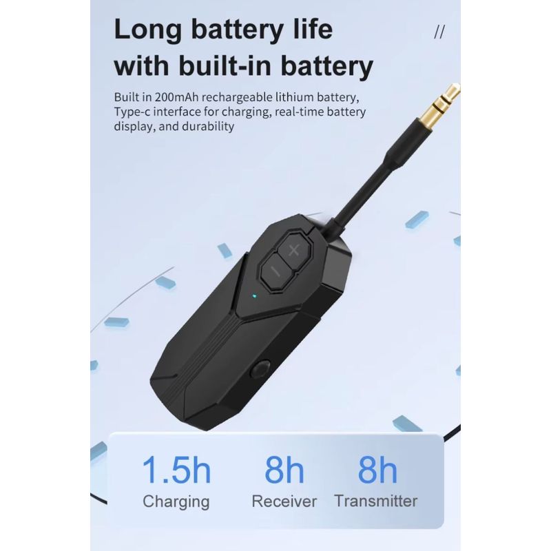 TV, Audio-Video si Foto - Accesorii TV si audio - Cabluri si adaptoare audio - Transmitator si Receptor Audio Techstar M126 cu Bluetooth 5.4, Wireless, Portabil, Compatibil TV, PC, Boxe, Casti, Aux - Infinity.ro