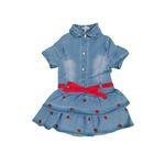 Fashion, accesorii si bijuterii - Copii - Imbracaminte copii - Rochii copii - Rochie fete jeans Loleta, Albastru/Rosu, 12 luni 80 CM - Infinity.ro