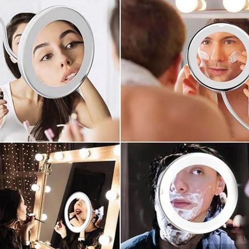 Ingrijire personala si Cosmetice - Machiaj - Oglinzi cosmetice - Oglinda cu 10x Marire, 21 de Becuri LED, 21×9.5×23 cm, alb - Infinity.ro