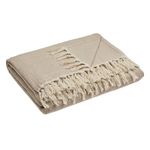 Casa si Gradina - Textile si covoare - Pături și cuverturi - Cuverturi - Cuvertura decorativa din bumbac pentru canapea de trei locuri, model cu franjuri, 280x170 cm, bej - Infinity.ro