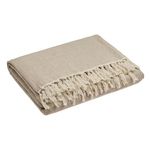 Casa si Gradina - Textile si covoare - Pături și cuverturi - Cuverturi - Cuvertura decorativa din bumbac pentru canapea de trei locuri, model cu franjuri, 280x170 cm, bej - Infinity.ro