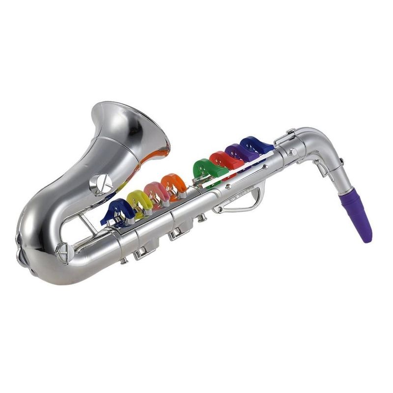 Jucarii, Copii si Bebe - Jucarii si jocuri - Jucarii de rol - Instrumente muzicale de jucarie - Saxofon de jucarie, cu 8 taste, pentru copii 2+ ani, din ABS, 35cm lungime, argintiu - Infinity.ro