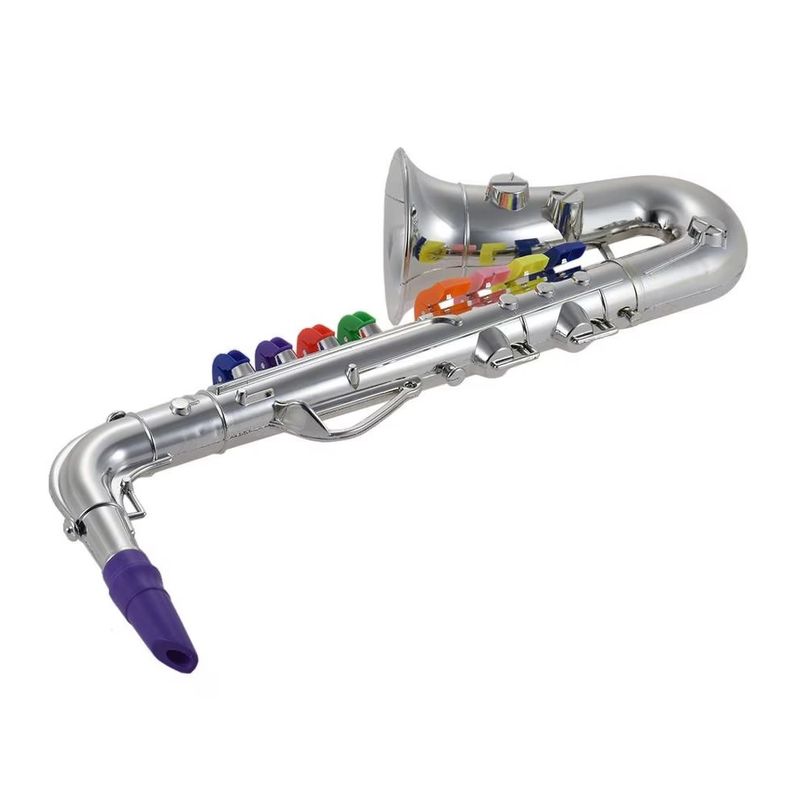 Jucarii, Copii si Bebe - Jucarii si jocuri - Jucarii de rol - Instrumente muzicale de jucarie - Saxofon de jucarie, cu 8 taste, pentru copii 2+ ani, din ABS, 35cm lungime, argintiu - Infinity.ro