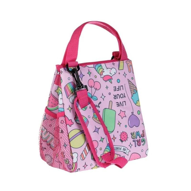 Fashion, accesorii si bijuterii - Copii - Accesorii copii - Genti si rucsacuri copii - Geanta Izoterma pentru fete, cu Unicorni, 8L, 23x14x25cm, roz - Infinity.ro