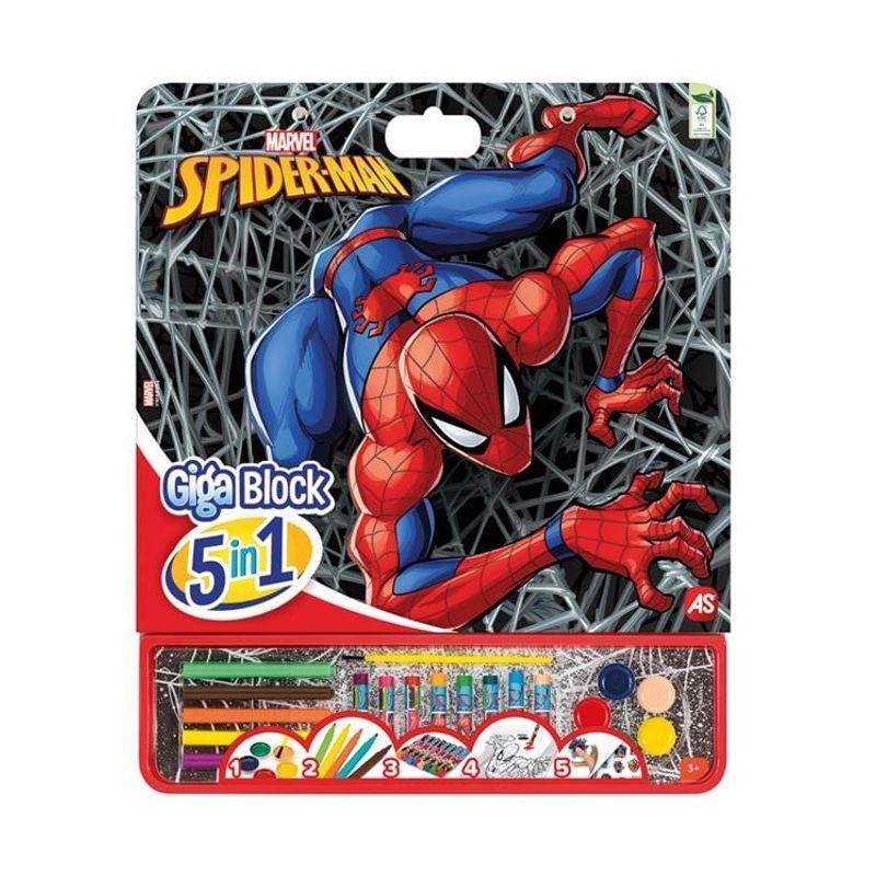 Jucarii, Copii si Bebe - Jucarii si jocuri - Jucarii & jocuri educative - Seturi pictura si desen - Set de Colorat Bloc Mare, Spiderman, 5 in1, cu Accesorii, 3ani+, 35x1.2x42 cm - Infinity.ro