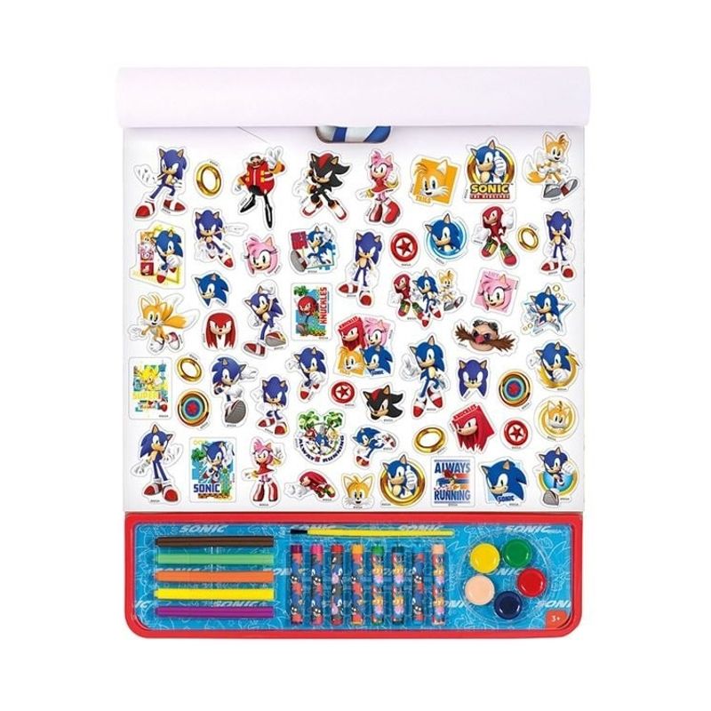 Jucarii, Copii si Bebe - Jucarii si jocuri - Jucarii & jocuri educative - Seturi pictura si desen - Set de Colorat Bloc mare, model Sonic, 5 in 1 cu Accesorii, 3ani+, 35x1x42 cm - Infinity.ro