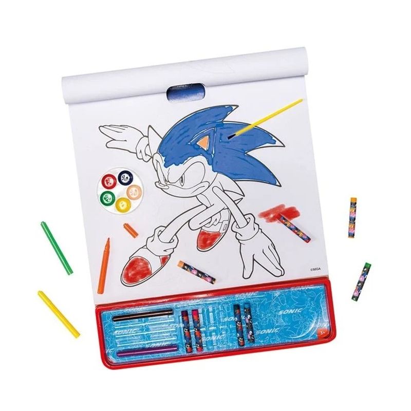 Jucarii, Copii si Bebe - Jucarii si jocuri - Jucarii & jocuri educative - Seturi pictura si desen - Set de Colorat Bloc mare, model Sonic, 5 in 1 cu Accesorii, 3ani+, 35x1x42 cm - Infinity.ro