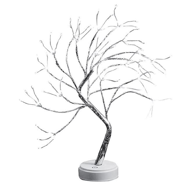 Veioza decorativa cu 108 LED-uri, in forma de copac, 2 moduri de iluminare, touch, 50 cm, argintiu
