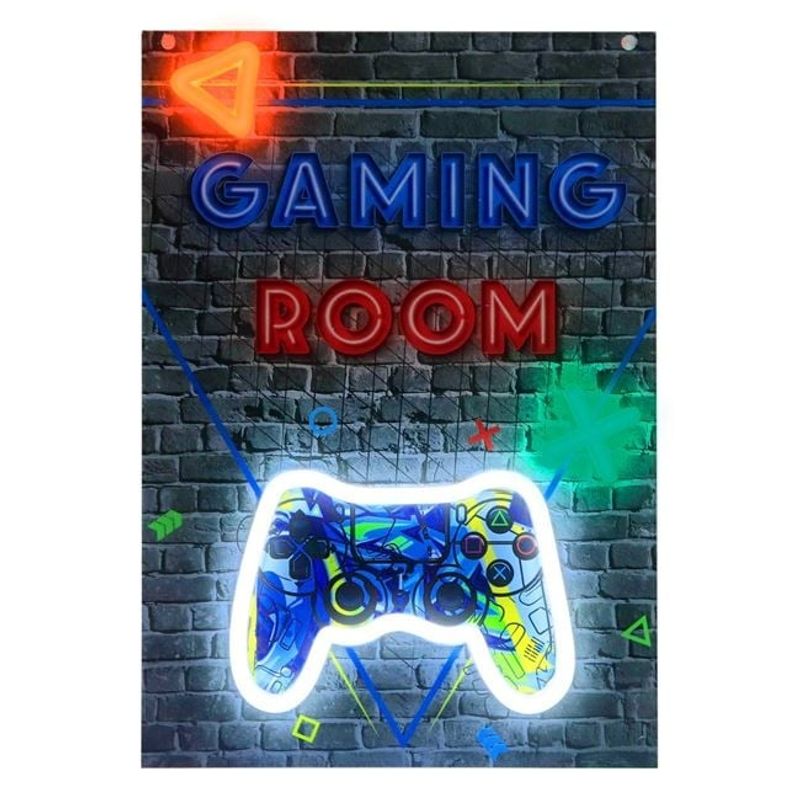 Casa si Gradina - Decoratiuni - Tablouri - Tablou decorativ acrilic, cu model gaming si lumini LED Neon, 23.8x34 cm, multicolor - Infinity.ro