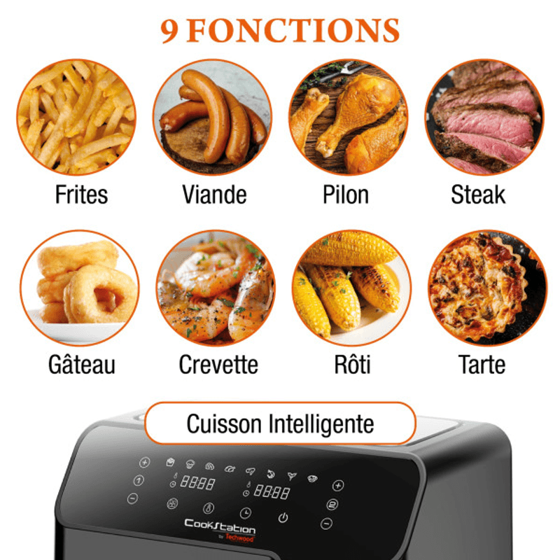 Electronice si Electrocasnice - Electrocasnice bucatarie - Aparate de gatit & desert - Friteuze - Friteuza cu aer cald dubla CookStation by Techwood CS-927, 5.5L + 3.3L, 2700W, 9 programe, 80 - 200°C - Infinity.ro